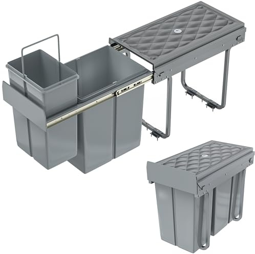 SUBTLETY Système de tri sélectif encastrable - 1 x 20 l + 1 x 10 l en PVC - Extensible - 48 x 26 x 42 cm - Avec couvercle - Poubelle sous évier - Tri efficace des déchets - Double poubelle pour