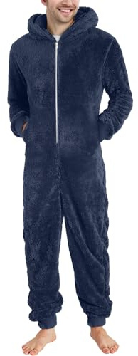 Cexiakong Mono para hombre con forro polar, cálido, de algodón, suave, mono de casa, mono de dormir, mono de felpa, mono de jogging, traje térmico para hombre, mono cálido, agradable, azul oscuro, 3XL