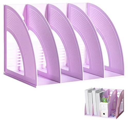 Schreibtisch Ordner, Akten Magazinhalter mit 4 Fächer, Stehsammler A4 Kunststoff Zeitschriftensammler, Lila Stehsammler Sortierablage, Dokumente Bücher Ordner, Offene Fächer, Dateien Speichern