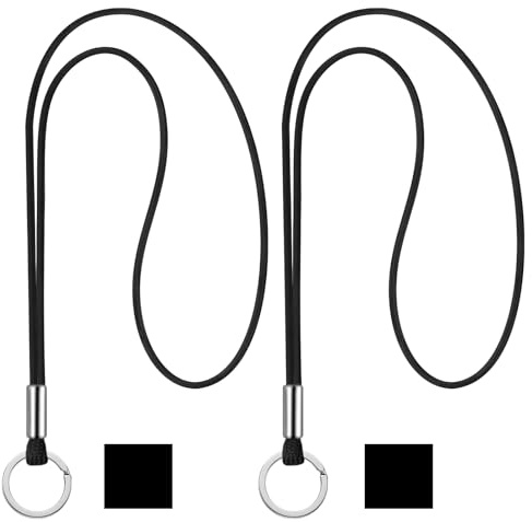 Nezyo 2 Pièces Lanières de Porte-Clés, Tour de Cou de Porte-Badge Cordon de Carte d'Identité Sangle de Cou Robuste avec Clip Lanière Longue de Cordon Rond en Nylon(Noir)