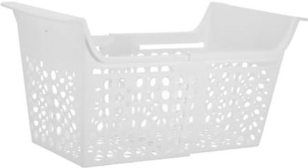 KOMBIUDA Panier de Congélateur Mécanisme Réglable Extensible Blanc en Plastique Organisateur pour Aliments avec Trous de Drainage Usage Intensif Congélateur Coffre