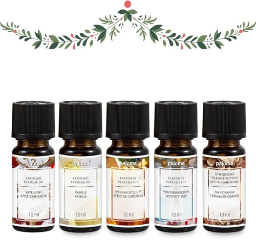Pajoma Duftöl Set XMAS 5x 10ml - Apfel-Zimt, Zimt-Orange, Wintermärchen, Weihnachtsduft & Vanille | Weihnachtsöl - Weihnachtsduft | feinstes Parfümöl für Aromatherapie, Duftlampen, Diffuser