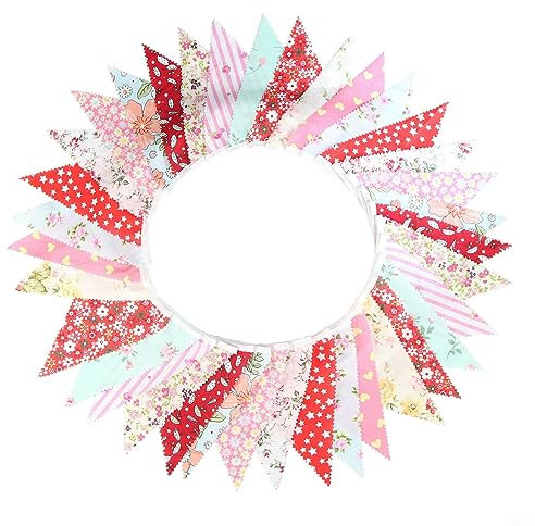 Festone vintage in tessuto, 10 m di lunghezza, 36 bandiere triangolari, per decorazione feste (colori misti)