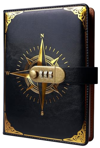 WANDGU Journal de voyage vintage avec cadenas : format A5 créatif en cuir synthétique avec cadenas, journal intime avec code, journal intime avec serrure à combinaison pour le bureau, l'école, la