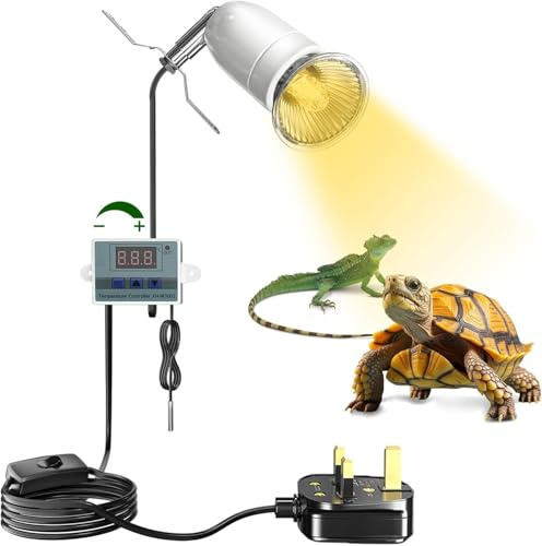 Reptile Heat Lamp Holder, Heating Lamp with Temperature Controller, Pet Heat Lamp Holder Ceramic Pet Heater Bracket for E27 Bulb, for Vivarium Light Reptiles Tortoise Lizards