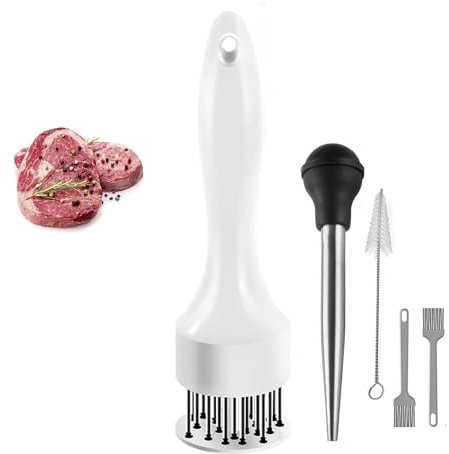 Mazo ablandador de carne, mazo de cocina de doble cara resistente con aguja de acero inoxidable, herramienta ultra afilada de 24 cuchillas, mazo de pollo de grado comercial, ablandador suave(White,1PC