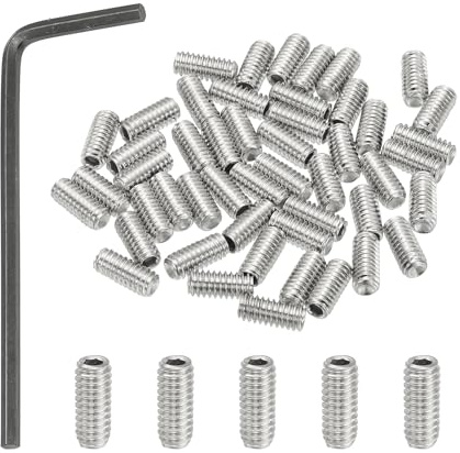 PATIKIL 50 Stück 304 Edelstahl Madenschrauben #8-32x3/8 UNC Grobgewinde | Innensechskant Gewindestifte Set mit Schraubendreher für Türklinken Halterung Möbel Lampen Wasserhahn Reparatur