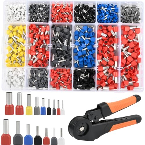DODUOS Pinza Crimpatrice Capicorda, 0.08-16mm² Pinza Crimpatrice Esagonale, Puntalini Elettrici a Crimpare, Strumento Crimpatura Capicorda con 950 Terminali a Filo Singolo+350 Terminali a Filo Doppio
