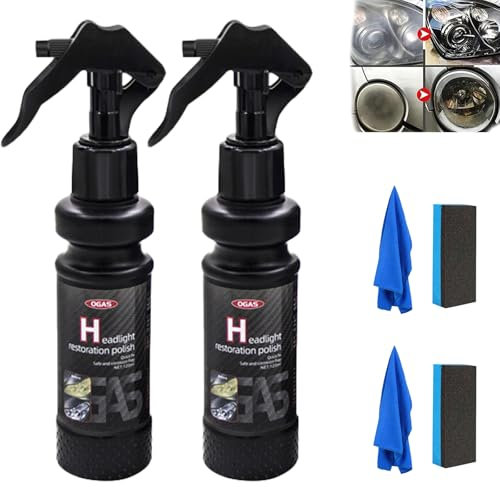 Genérico Líquido Reparador de Faros de Auto, Spray de 120 ml, Potente Kit de Restauración Avanzada para Reparar el Amarilleo, la Neblina, la Oxidación y los Rayos (2Pcs)