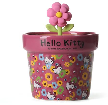 Hello Kitty Rose & Cherry Blossom Scented Candle – 1-Wick 213g Spring Candle in Reusable Plant Pot, Floral Fragrance, Gift & Décor