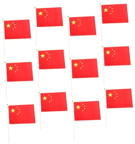 Mikikit 50 pièces Drapeaux à Main Chinois Polyester Lot Manchettes Drapeaux Décoratifs pour Table et Fête Résistants et Durables pour Intérieur et Extérieur