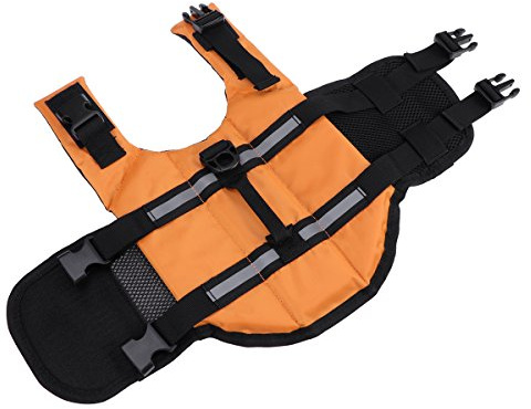 DIYEAH Hund Rettungsweste Schwimmweste für Haustiere Welpen XL Orange mit Tragegriffen D-Ring zur Leinenbefestigung und Schnellverschlüssen Atmungsaktiv und Schweißabsorbierend Reflektier