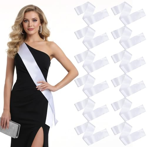 12 Pcs Blank White Satin Sash for Pageants Sublimation Plain Sashes DIY Senior Bride Pageant Sashes 2026 Senior White Sash Party Accessory for Birthday Graduation Wedding Party DIY Supplies