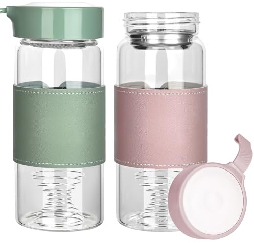 YYTECH 2 Stück Shaker Glas, Kleine Glas Shaker Flasche Shake Becher, Protein Shakers, 16.2oz BPA-freies geruchloses mit Integriertem Sieb Und 304SS Mischball für Fitness und Protein-Shakes(B)