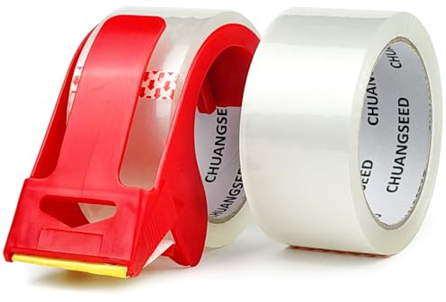 CHUANGSEED 2- rolls Clear Packing tape 50mic x 48mm x 66m Packaging Tape Clear for Moving, Parcels Sealing, Shipping