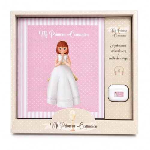 Álbum Mi Primera Comunión con Auriculares Bluetooth Personalizados | Set de Regalo Original para Niña | Ilustrado a Color con Páginas para Firmas, Fotos y Recuerdos
