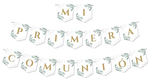 Guirnalda de Banderines Mi Primera Comunión, Papel Couché 200g, Decoración para Ceremonia, 12,5 x 15 cm