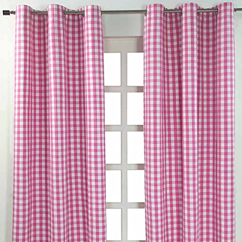 Homescapes blickdichter Ösenvorhang, pink-weiß Karierter Dekoschal mit traditionellem Karo-Muster im 2er Pack, Breite 117 x Länge 137 cm, Vorhang-Paar aus 100% Baumwolle, Gingham, rosa