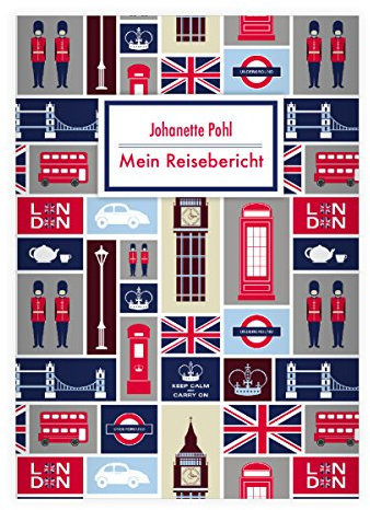 Kartenkaufrausch 16 personalisierte, Trendige London DIN A4 Grundschul Hefte mit englischen Symbolen auf hellblau Kontrastlineatur 1
