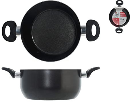 Home in Rombo Home Casseruola Antiaderente 'Maitre' 2 Manici Cm22 Pentole Cucina, Metallo, Nero, 22 cm