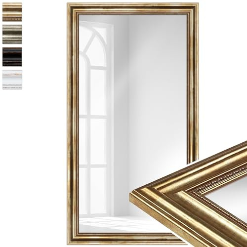 WANDStyle großer Spiegel Gold, großer Wandspiegel Vintage 60x110 cm | Barock Spiegel, Ganzkörperspiegel, Hängespiegel groß, Badspiegel Holz, Flurspiegel Wand, H550 - Made in Germany