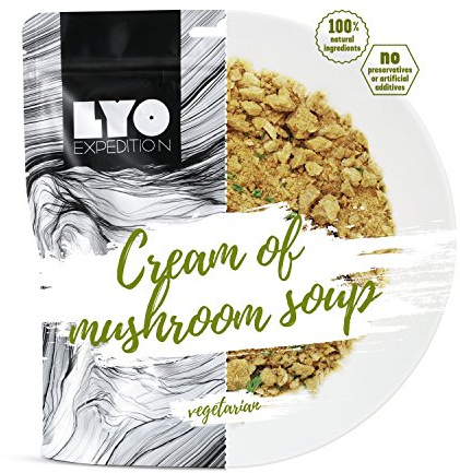 LYOFOOD Waldpilz Cremesuppe 370g | Gefriergetrocknetes Essen 2 Go Camping Wandern Verpflegung Nahrung Vegetarisch Notfall Lebensmittel für Unterwegs Bundeswehr Haltbar