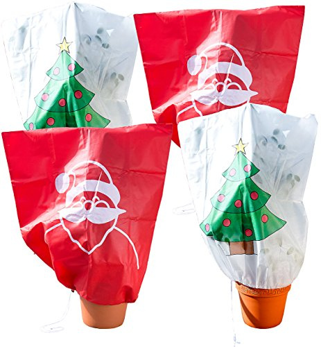 infactory Pflanzen-Vliese: 4er-Set Winterschutz-Haube Weihnachten für Pflanzen, 110 x 120 cm (Pflanzenschutzhauben Winter, Frostschutzvlis, Rose)