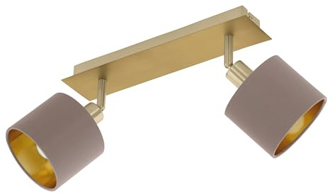Eglo lampada da soffitto Valbiano, lampada a soffitto a 2 luci, faretti | da soffitto in metallo e tessuto, lampada da corridoio in ottone spazzolato, nichel opaco, cappuccino, oro, faretti E14
