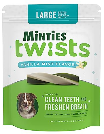 Minties Twists VetIQ Dog Dental Bone Treats, Dental Chews for Medium/Large Dogs (Over 40 Lbs), 40 Count