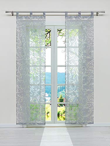 ESLIR Schiebegardinen Ausbrenner Flächenvorhänge Set 2er Gardinen mit Schlaufen Schiebevorhang Transparent Vorhang Grau BxH 57x225cm 2 Stück