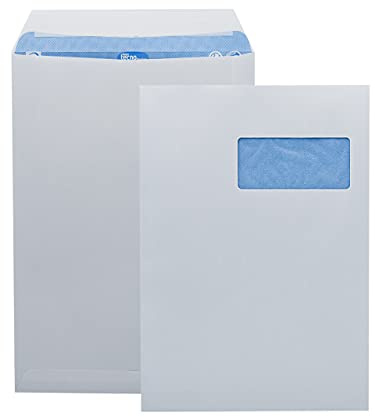 TECNO PRESTIGE, boîte de 250 pochettes extra blanc, bande de protection, 90g, Format C4 229x324mm avec fenêtre 110x50 à 52/20