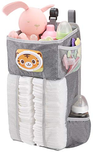 Accmor Hanging Baby Diaper Caddy Organizer, Diaper Stacker, Baby Crib Hanging Classified Storage Bag Organizer for Changing Table, Crib, Playard or Wall & Nursery Organization, Grey