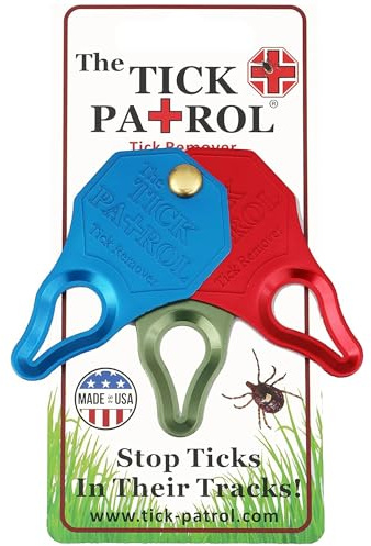 The Tick Patrol Tick Remover Tool for People & Pets, Lightweight, Portable, Durable, Keychain Attachment, Quick, Safe & Effective Tick Removal Kit, Assorted Colors, Made in USA. (Pack of 3)