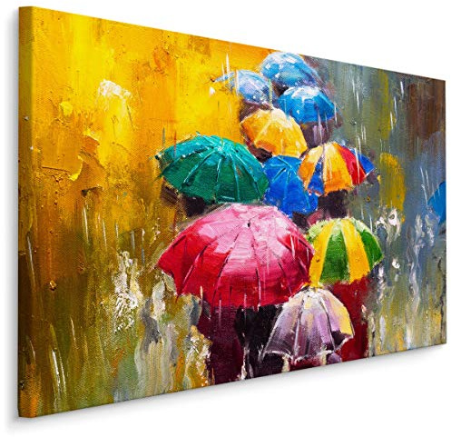 Muralo Wandbilder Regenschirme, Menschen, Laufen, XXL - 100x70 cm | Leinwandbild, Modernes Design, Aufhängefertig, UV-beständig - ideal für Wohnzimmer und Schlafzimmer