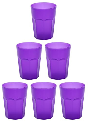 Engelland - 6 x Plastikbecher, Trinkbecher, Lila, Frostoptik, 250 ml, mit Eichstrich, bruchfest, stapelbar, Mehrweg, Kunststoff, wiederverwendbar, Party-Becher, Trink-Glas
