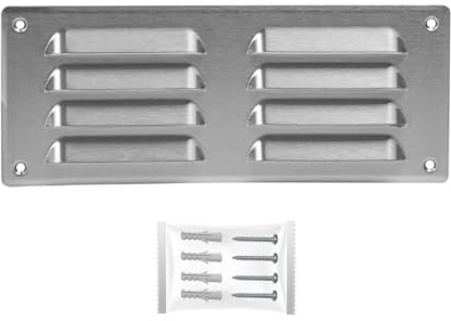 H&C VENT Grille Aeration Inox 260x105mm avec Moustiquaire │ Evacuation Caches Tuyau Ventilateur │ d'Extraction Ventialtion │ Exterieur Interieur │ Gaine Cache Extracteur d'air VMC │ Climatiseur Seche