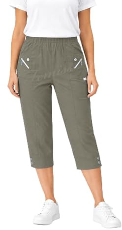 femiss Pantalones capri para mujer, elásticos, recortados, 3/4, suaves, de verano, tres cuartos, talla grande, moca, 40