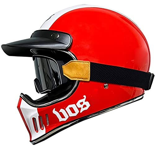 Classic Retro Motorradhelm Integralhelm mit Goggles Motorradhelm Klapphelm Integralhelm Lackierte Schale, Biker Touring Helm, Full-Face, für Erwachsene Männer Women,ECE-Zugelassener B,XXL