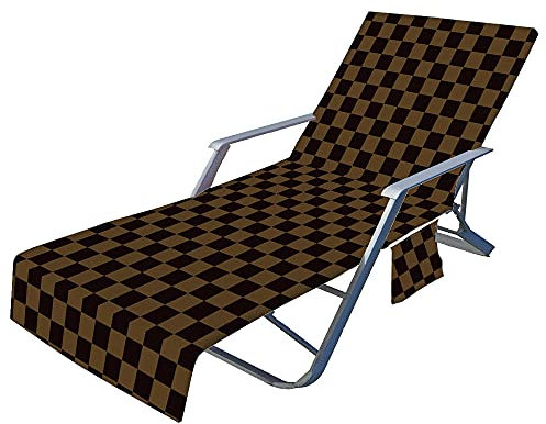 Highdi Schonbezug Liegestuhlauflage, Geometrie Schonbezug für Gartenliege, Strandliegenauflage mit Taschen, Mikrofaser Handtücher für Strandliegen Liegestuhl (braunes Plaid,75x210cm)