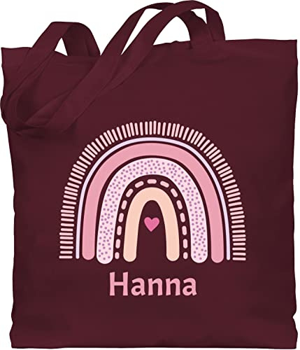 Baumwolltasche - Boho - Regenbogen - Unisize - Bordeauxrot - personalisierter jutebeutel kinder stoffbeutel name rainbow beutel tasche kindergarten personalisierte taschen bohemian schulkind
