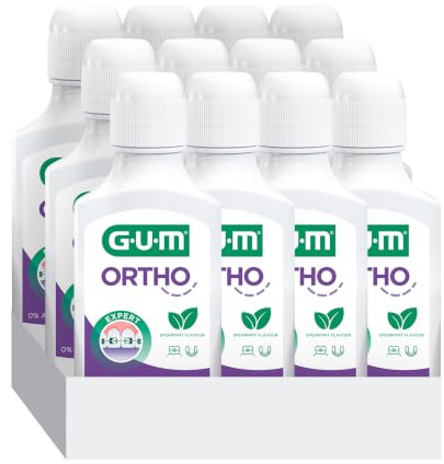 GUM ORTHO Mundspülung | speziell für Zahnspangenträger | reduziert Plaquebildung | stärkt den Zahnschmelz | alkoholfrei | Pfefferminzgeschmack | 12 x 300