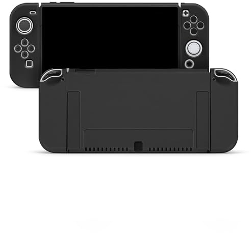 JINGDU Funda Protectora Compatible con Nintendo Switch OLED, Carcasa Switch Compatible con Switch OLED, Suave Protector de Interruptor de TPU con 4 Tapas,Negro