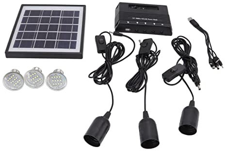 VVHUDA 4000mAh Portable Power Bank, Solar Panel Lighting Kit with 3 Pcs Lamp Holder, Portable Multifunction Solar Generator Lighting Kit for Indoor Emergency Outdoor Fishing small gift