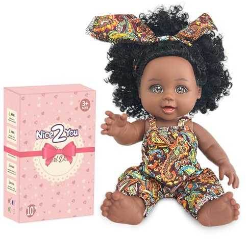 Nice2you Puppe schwarz, 25,4 cm (10 Zoll), afrikanisches Baby, Spielpuppe, bestes Geschenk für Kinder, Mädchen..