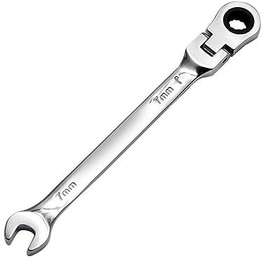 SRGDRR Llave de trinquete combinada de 1 pieza con cabeza flexible Herramienta de trinquete de doble propósito Llave de engranaje de cabeza ajustable, Plata, 7 mm