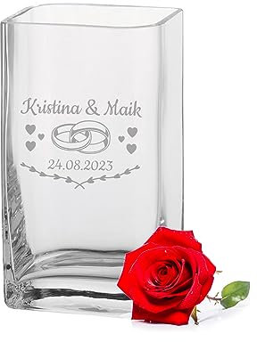 LALALO Leonardo Vase mit Gravur als Hochzeit Geschenk, Personalisiert als Hochzeitsgeschenk, Sandzeremonie, Hochzeitstag, Blumen-Deko für den Tisch (20x11x9 cm, Herztanz)
