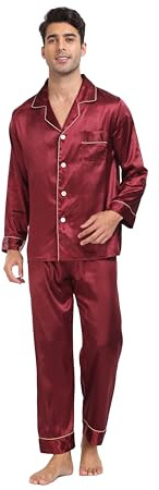 North Bund Ensemble De Pyjama pour Homme Léger Manches Longues 2 Pièces Vêtements De Nuit Pantalon Chemise Haut Longue Confortable Chaud Les Saisons Sleepwear avec Boutonné Bourgogne 3XL