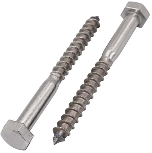 SKIR'CO (10 Stück) A2-Edelstahl-Sechskant-Holzschrauben M8 x 80 mm, DIN 571 Sechskantschrauben, Zugschrauben