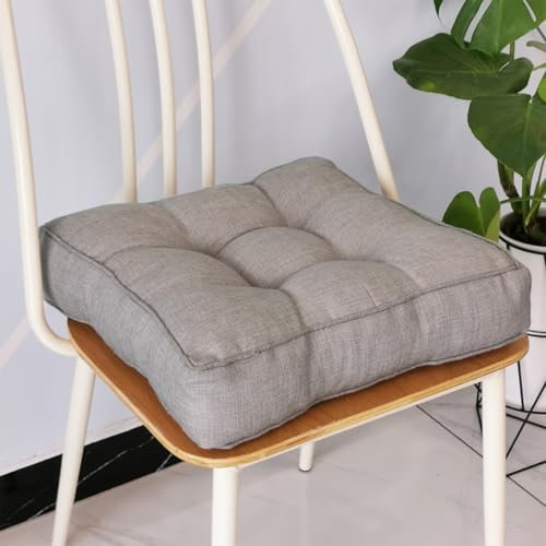 Sitzkissen Stuhlkissen 50x50x9cm für Indoor und Outdoor aus Baumwolle Dicke Polsterung Steppkissen/Bodenkissen, Stuhl Sitzpolster Passt für Haus, Garten, Büro und Autositze,Beige Grau