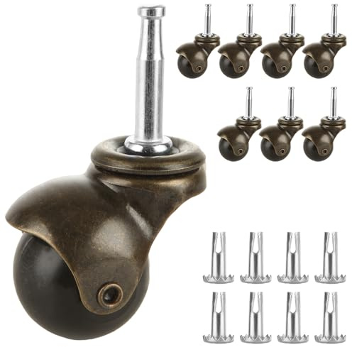 DAJAVE 1.5 Inch Ball Casters Wheels 8 Pack Furniture Casters Antique Casters Wheels with Mounting Stem Sleeve Socket (5/16 x 1-1/2) for Furniture Chairs Sofa Cabinets